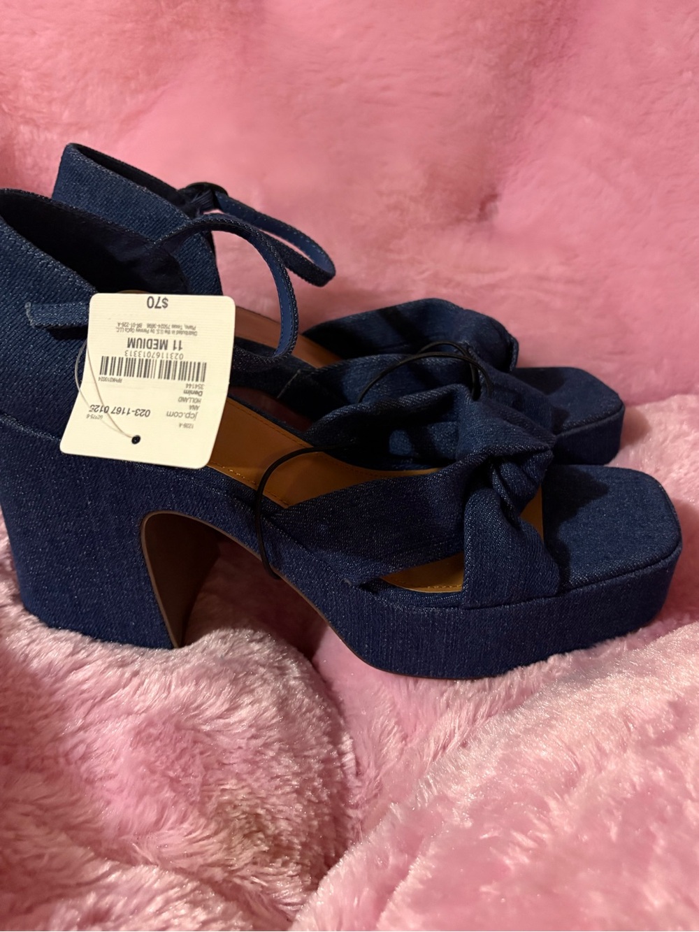 a.n.a Navy Blue Knotted Platform Heels with Ankle Tie